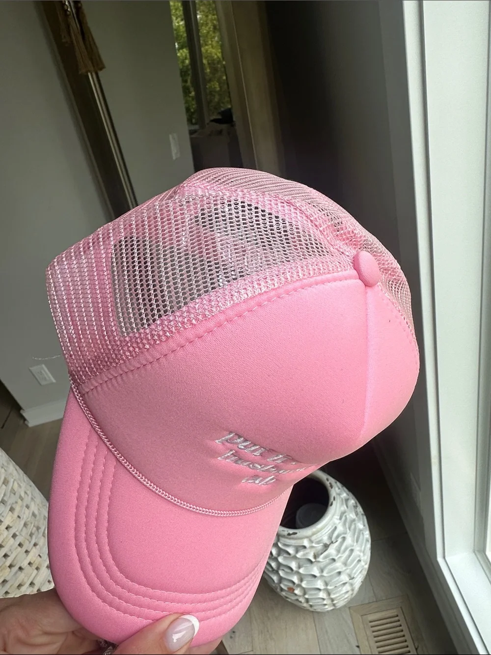 Pink Embroidered Trucker Hat - 